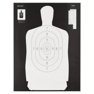 Action Target B-34R Reverse Qualification Target | 25 Yard Reduction Of B-27 | Ivory Police Silhouette With Black Background | 17.5"x23" | 100 Per Box | B-34R-100