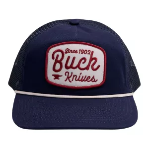 Buck Knives Men's Rounded Felt Patch 5-Panel Mesh Snapback Hat Navy One Size Fits Most