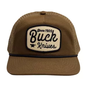 Buck Knives Men's Rounded Felt Patch 5-Panel Mesh Snapback Hat Quicksand One Size Fits Most