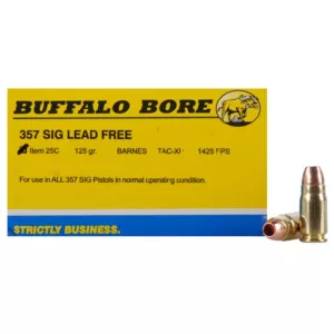 Buffalo Bore 357 Sig Ammo 125 Grain Low Flash Barnes TAC-XP Solid Hollow Point Lead Free Box of 20