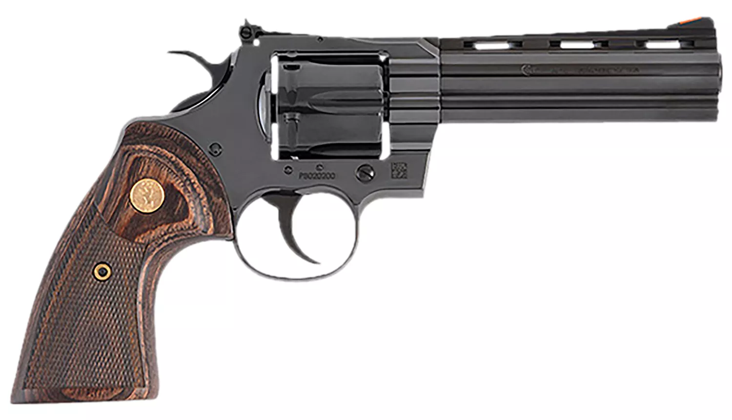 Colt Mfg PYTHONBP5WTS Python357 Mag38 Special 6 Shot 5" Blued Carbon Steel Vent Rib Barrel, Cylinder & Frame, Wood Grip, Exposed Hammer