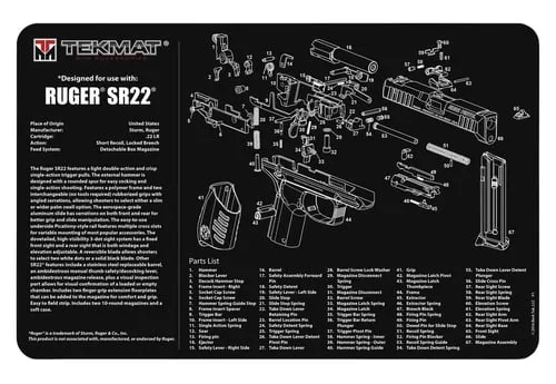 TEKMAT PISTOL MAT RUGER SR22 BLK