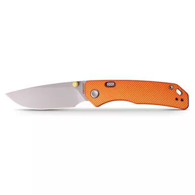 Vosteed Marten Button Lock Folding Knife - 2.98" 154CM Stonewashed Drop Point Blade, Orange Aluminum Handles - A1604