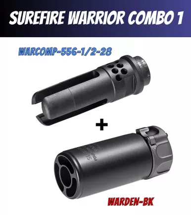 Warrior 1 COMBO - Surefire WARCOMP Flash Hider 556 & WARDEN Multi Cal Fast-Attach Blast Regulator - Black