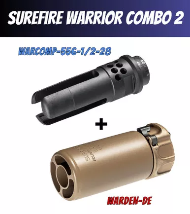 Warrior 2 COMBO - Surefire WARCOMP Flash Hider 556 & WARDEN Multi Cal Fast-Attach Blast Regulator - FDE